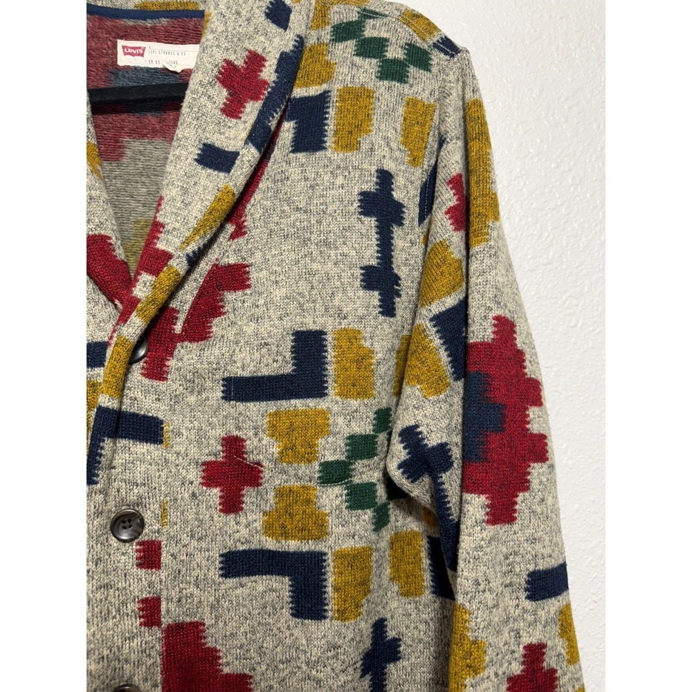 Levi's L Men's Shawl Collar Cardigan Sweater Geometric Pattern Button - Picture 9 of 9